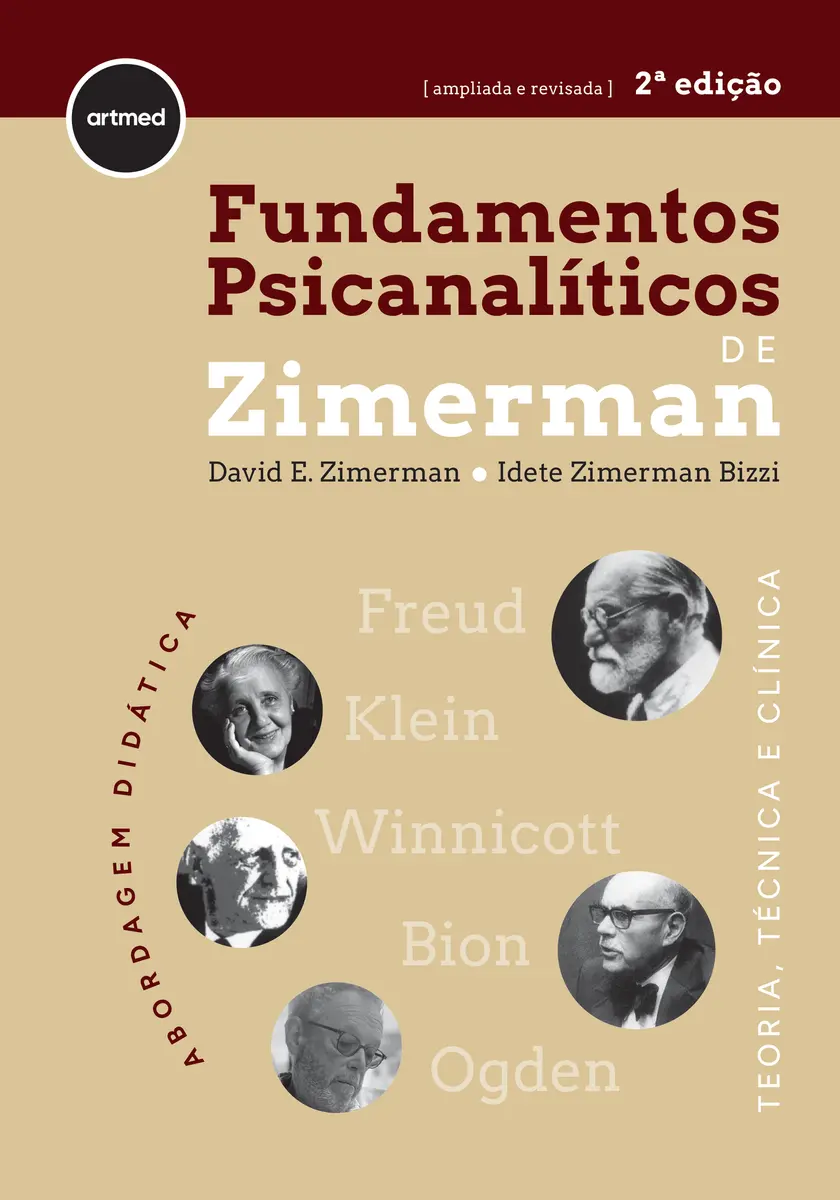 Capa do livro *Fundamentos Psicanalíticos de Zimerman*, 2ª edição, da Artmed, com nomes de David E. Zimerman e Idete Zimerman Bizzi e referências a autores da psicanálise.